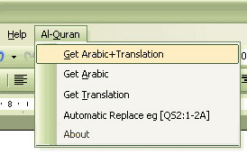 Qur'an in Word XP dan 2003 Menu